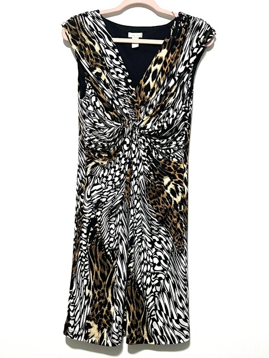 Chico's Dresses & Skirts - Chicos Liquid Knit Dress 2 (US L) Mixed Animal Print Sleeveless Twist Artsy